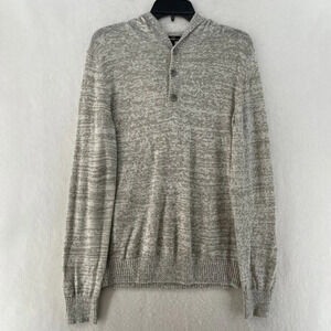 Kenneth Cole Sweater Men's Sz M Gray Knitted 3-Button Hooded Heather Lightweight